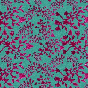 Pink branches on teal background 