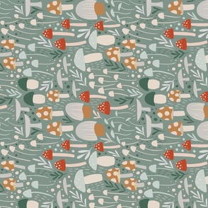 Woodland Mushroom Meadow - sage green - medium - rotated