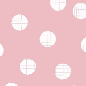 Jumbo scale soft pastel baby pink polka dots random polka dots with organic linear textures, for kids apparel, sweet nursery accessories, cozy home decor and adult apparel.
