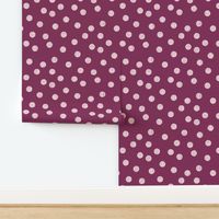 057 - Jumbo scale mysterious purple and pink polka dots random polka dots with organic linear textures, for kids apparel, sweet nursery accessories, cozy home decor and adult apparel.