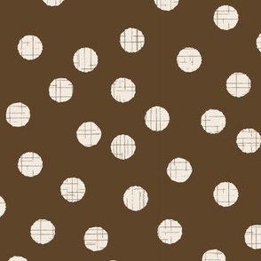 057 - Small scale brown and cream polka dots random polka dots with organic linear textures, for kids apparel, sweet nursery accessories, cozy home decor and adult apparel.