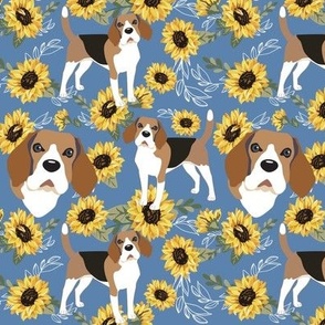 Beagle Dog Puppy Yellow Sunflowers Blue Denim Floral dog fabric cute dog