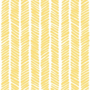 Hand Drawn Doodle Herringbone Stripes, Mustard Yellow and White (Medium Scale)