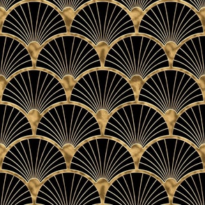 Gilded Art Deco Geometric Shell Motif in Gold and Black (Medium Scale)