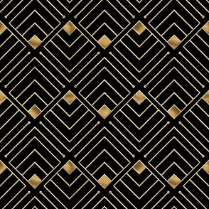 Gilded Art Deco Geometric Diamond Line Motif in Gold and Black (Medium Scale)