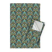 Toucans in the Rainforest- Dark- Lush Tropical Forest- Exotic Birds- Tropical Fruit- Moody Damask- Olive Green- Orange- Blue- Yellow- Mint- Boho Wallpaper- Mini