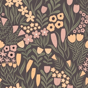 Floral Fields in Dark Grey - Large