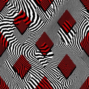 Maximalist Zebra Striped Diamonds Motif, Black White and Red (Large Scale)