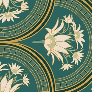 Flannel Flower Fan- Art Nouveau_Green multidirectional - large scale