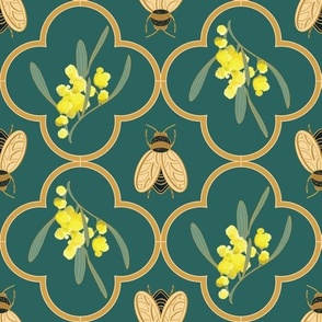 Bees and Wattle Art Nouveau - large scale