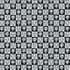 checkered skulls in black and white (with teal textured background) (small scale)