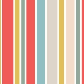 Bright Multi Coloured Geometric Stripe Orange, Cream, Teal, Blue