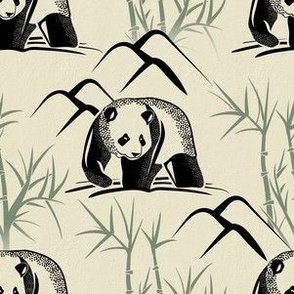 Panda in the woods black/white colour