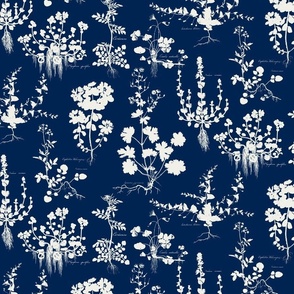 BOTANICAL SILHOUETTES - VERSION 1 - LINEN ON NAVY