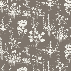 BOTANICAL SILHOUETTES - LINEN ON TAUPE DARK