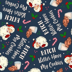 Large Scale Bitch Better Have My Cookies Naughty Christmas Sarcastic Santa on Navy