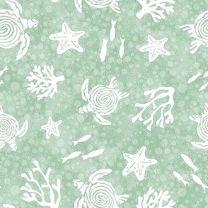 Medium Scale Sea Turtles on Soft Sage Green