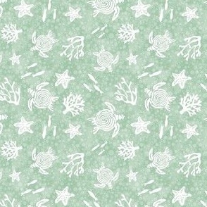 Small Scale Sea Turtles on Soft Sage Green