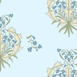 William Morris Bluebells Harebells Spaced Vintage Art Deco on Lt Blue