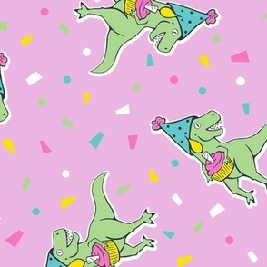 Large, Happy Birthday Birthday T-Rex, Pink