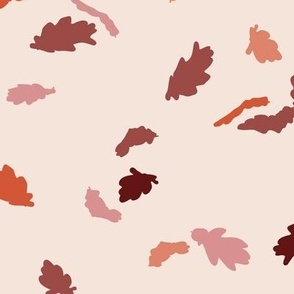 Falling oak leaves in red and pink