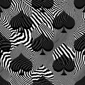 Maximalist Zebra Striped Spades Motif, Black and White (Large Scale)