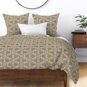 Batik Block Print Ethnic Floral Hexagon Lattice in Mushroom Brown and Natural White (Large Scale)