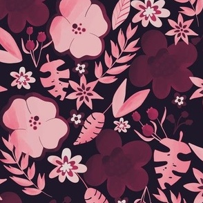 Berry Red Sassy Florals Pattern