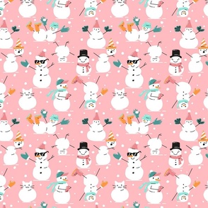 Christmas  cute snowmen on pink background