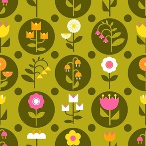 Floral abstract pattern in 60s retro style