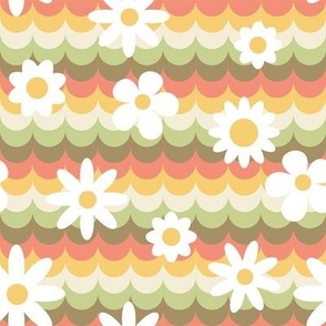Groovy checked and daisy pattern in 70s style