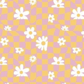 Groovy checked and daisy pattern in 60s style