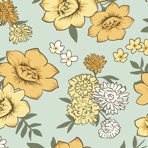 Boho Vintage Floral on Mint - Retro inspired 