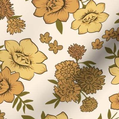Boho Vintage Floral in Marigold - Retro inspired 