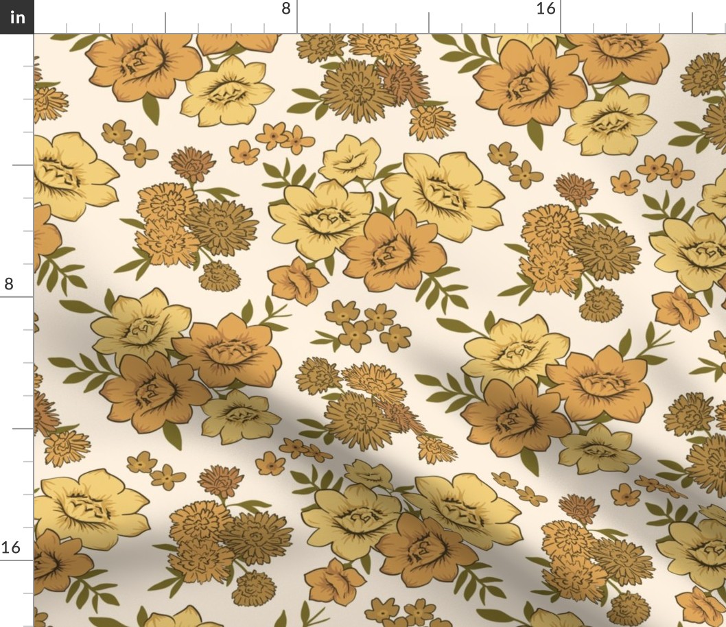 Boho Vintage Floral in Marigold - Retro inspired 