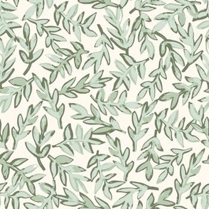 Painted Leaves - Watercolor Leaf Pattern - Soft Sage Green on Cream