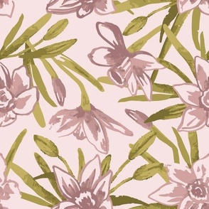 Hand Painted Watercolor Floral - Daffodils in Mauve 