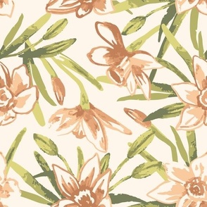 Hand Painted Watercolor Floral - Daffodils in Peach 