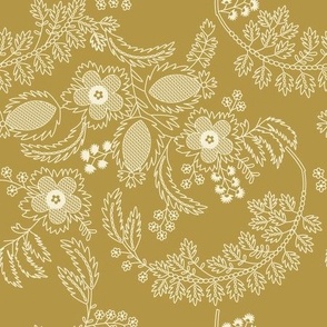 Modern Vintage Boho Floral Lace - Cream on Mustard 