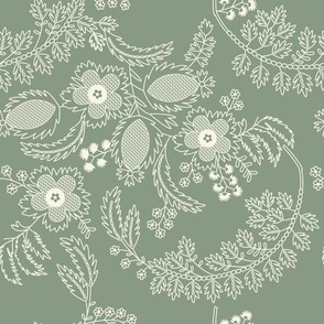 Modern Vintage Boho Floral Lace - Cream on Sage Green 