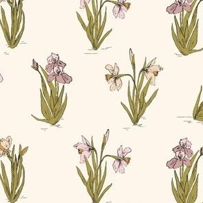 Small Scale - Iris & Daffodil Flower Garden in Cream & Lilac