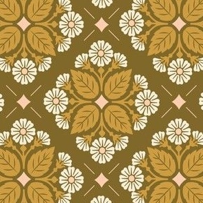 Wallflower - Floral Tile Pattern - Vintage Inspired - Olive