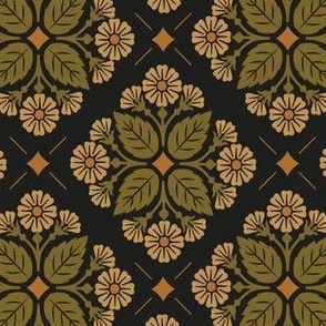 Wallflower - Floral Tile Pattern - Vintage Inspired - Black 