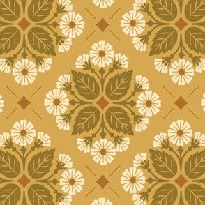 Wallflower - Floral Tile Pattern - Vintage Inspired - Mustard Yellow