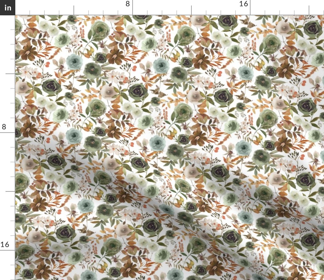 Watercolor Olive Green Floral (XS)