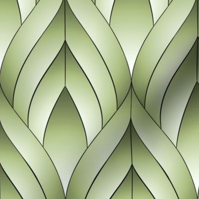 ART DECO BLOSSOMS - THIN LOOSE LINES, GREEN PALETTE, LARGE SCALE