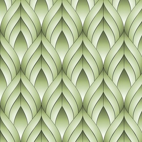 ART DECO BLOSSOMS - THIN LOOSE LINES, GREEN PALETTE, LARGE SCALE