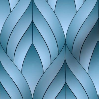 ART DECO BLOSSOMS - THIN LOOSE LINES, BLUE PALETTE, LARGE SCALE