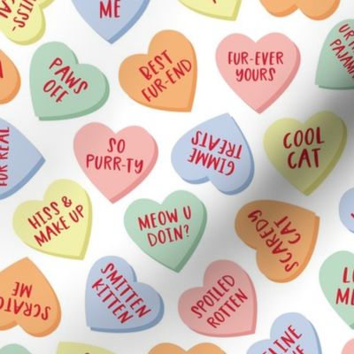 Cat Candy Hearts - White, Large Scale 