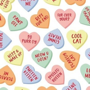 Cat Candy Hearts - White, Large Scale 